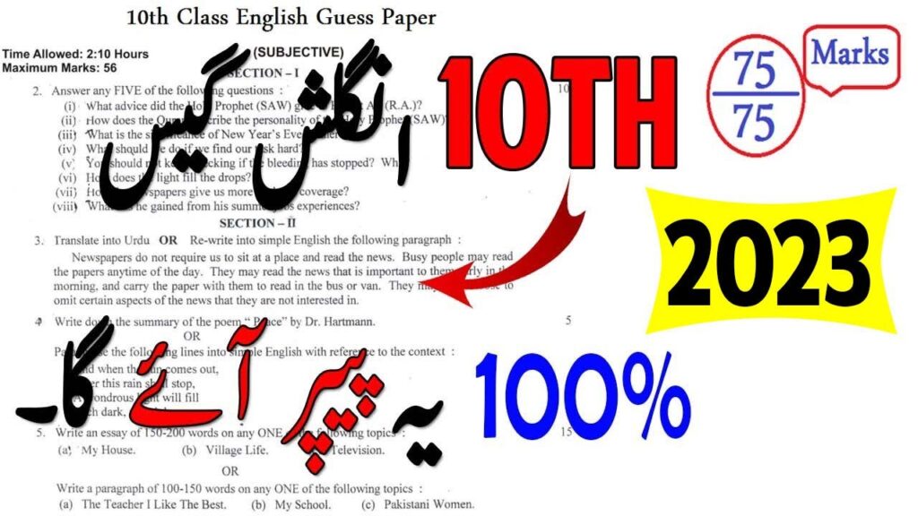 10th class English guess paper