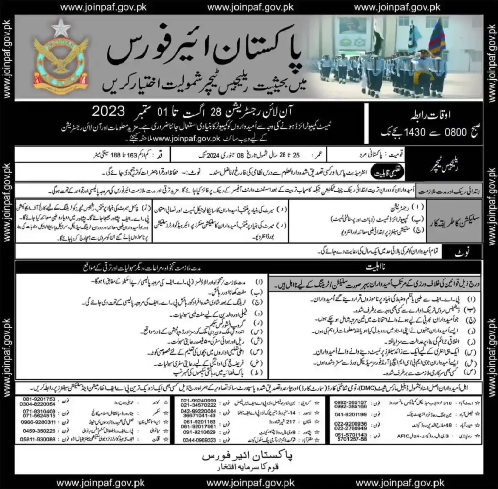 Pakistan Air Force announces jobs for teachers