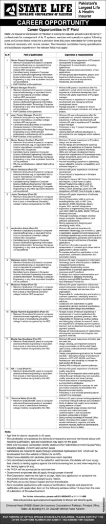 Jobs in State Life of Pakistan