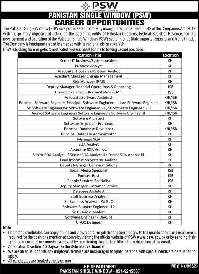 Pakistan Single Window PSW Jobs 2024| Online Apply