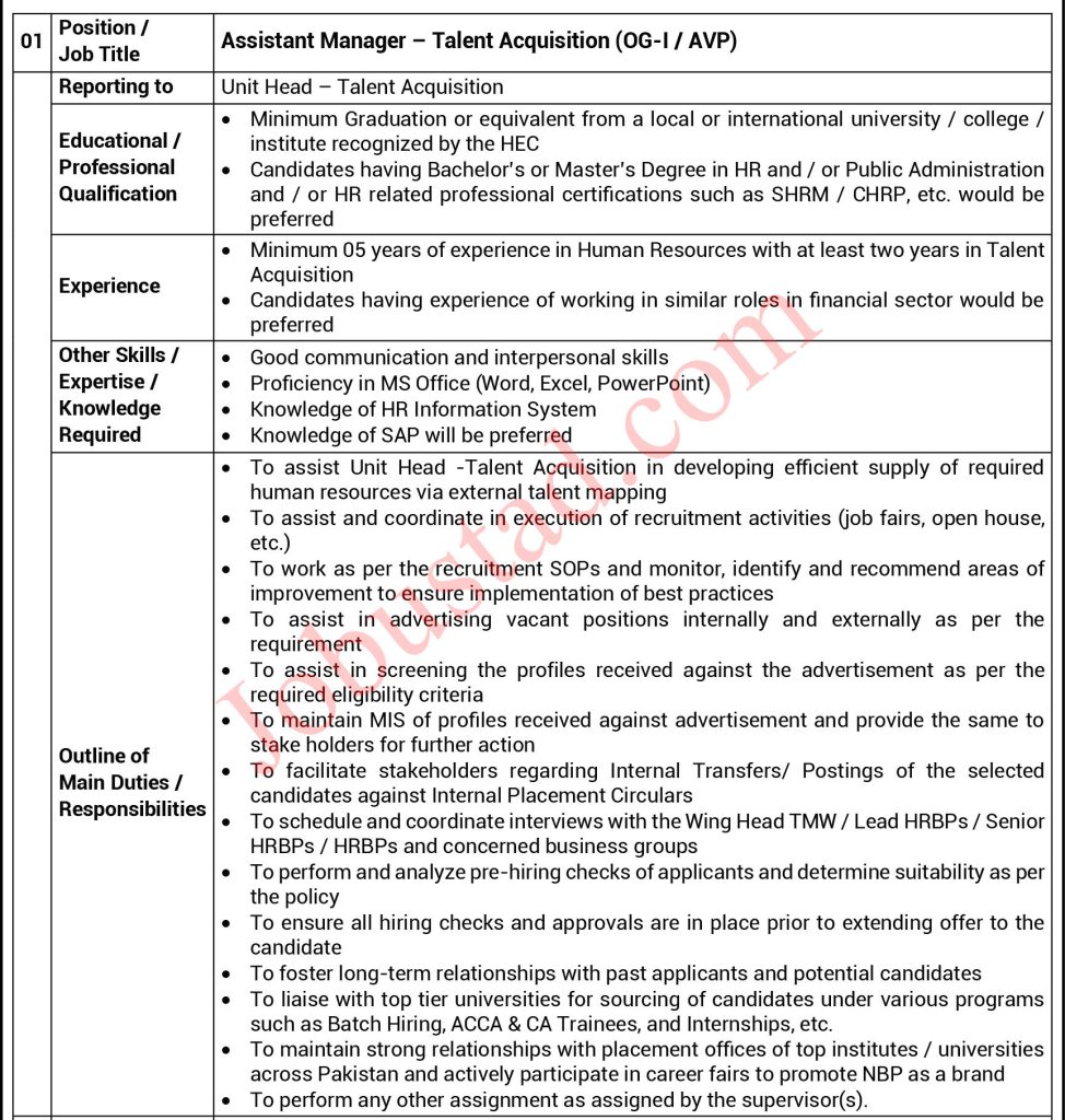 Latest Assistant Manager Jobs in NBP Karachi April 2024 Apply Online
