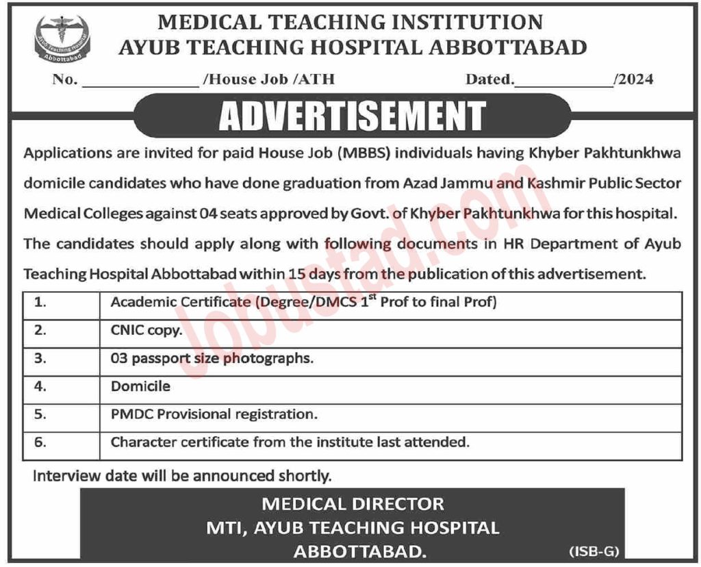 Latest Ayub Teaching Hospital Jobs in Abbottabad May 2024