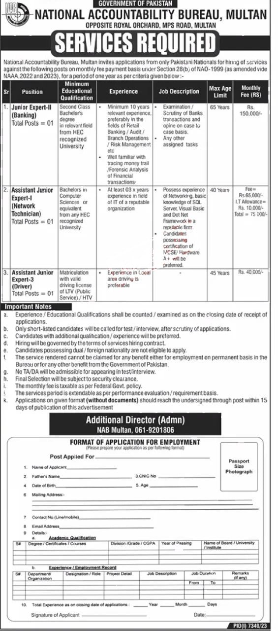 National Accountability Bureau Jobs 2024| Online Apply